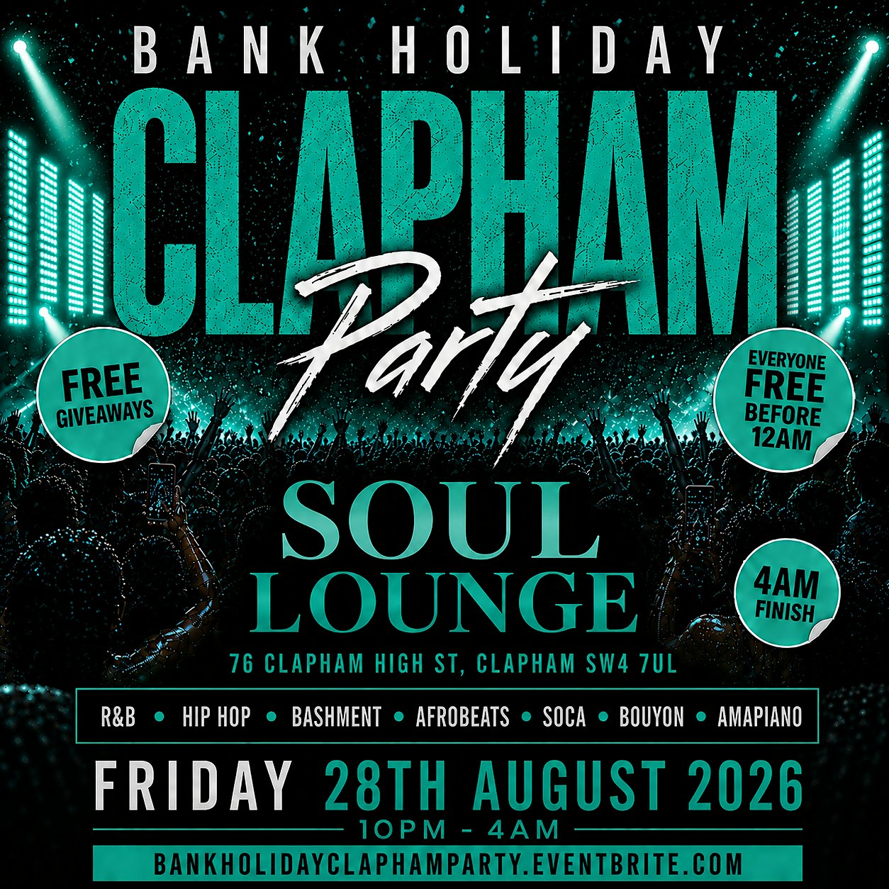 Bank Holiday Clapham Free Party | Hip Hop R&B Bashment Afrobeats