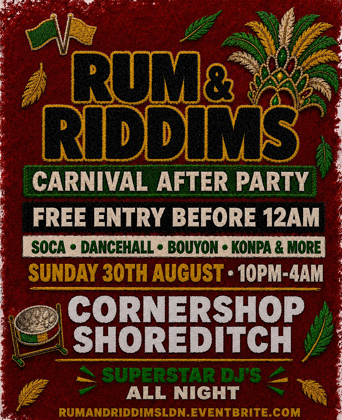RUM & RIDDIMS – SUNDAY CARNIVAL AFTER PARTY | FREE ENTRY BEFORE 12AM